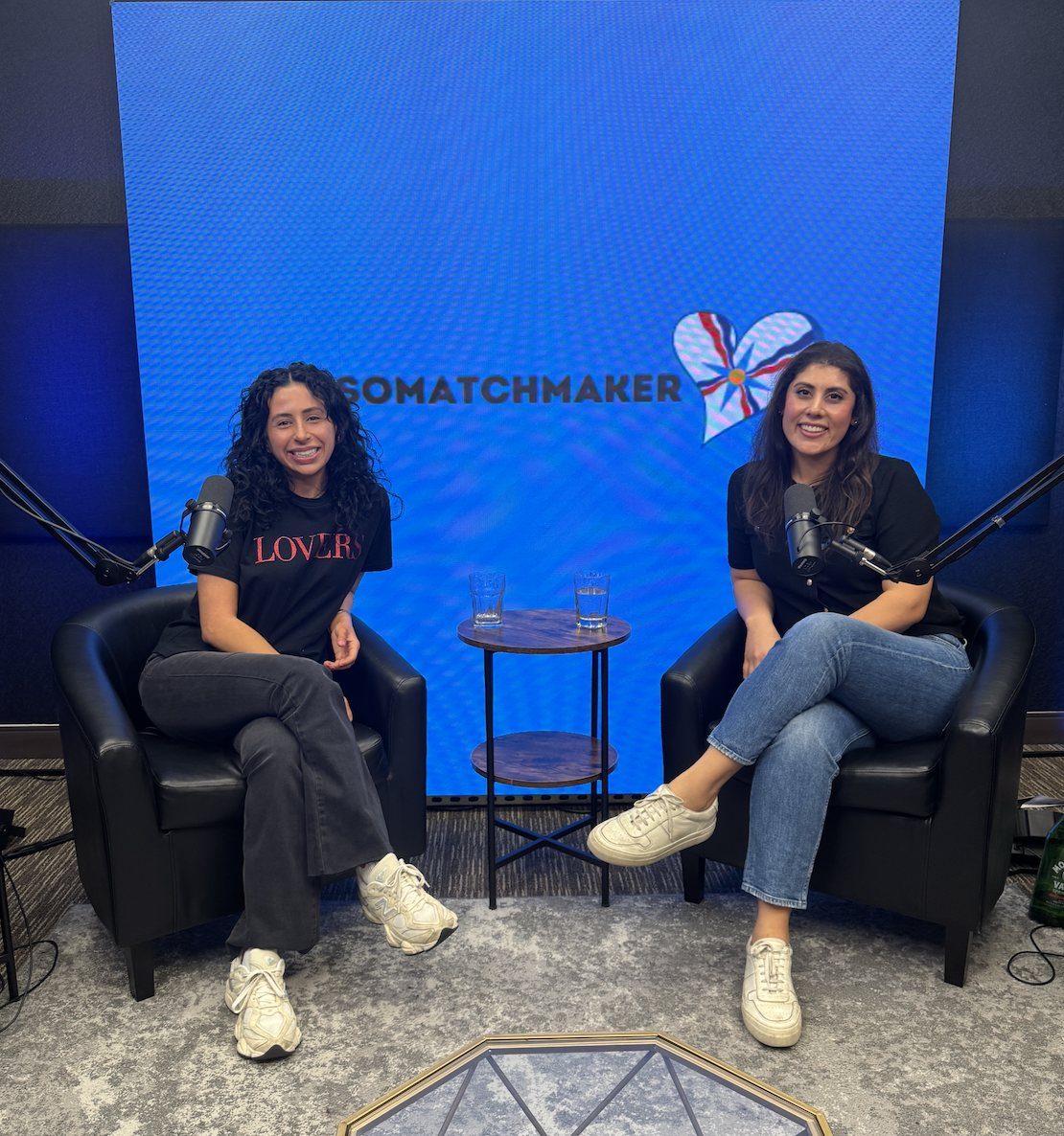 hailey and her co-founder elbret bebla recording the mesomatchmaker podcast