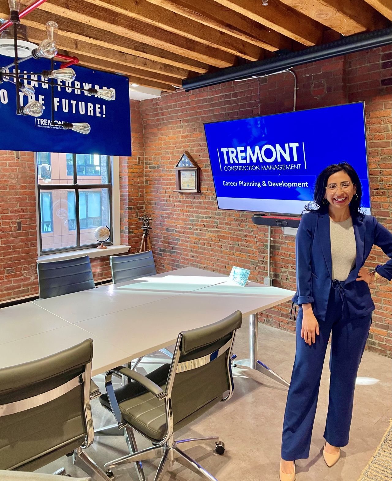 hailey in the tremont construction management conference room before a career planning and development session